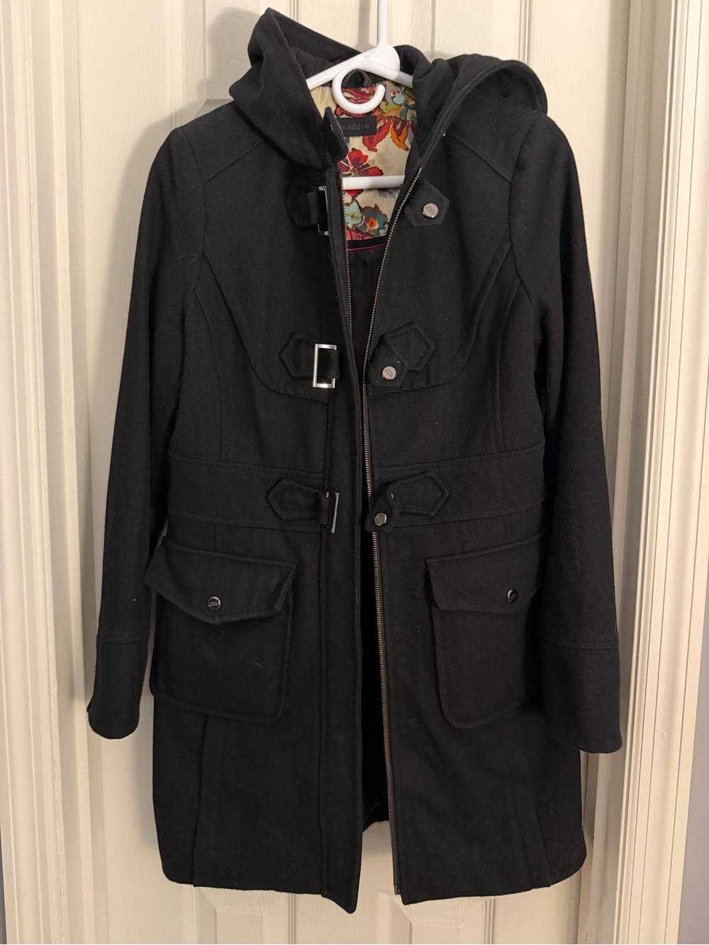 Steve Madden Black Coat with Floral Satin Lining
